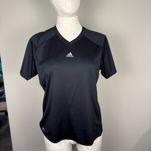 Vintage Black Adidas V Neck Workout Teeshirt Top L